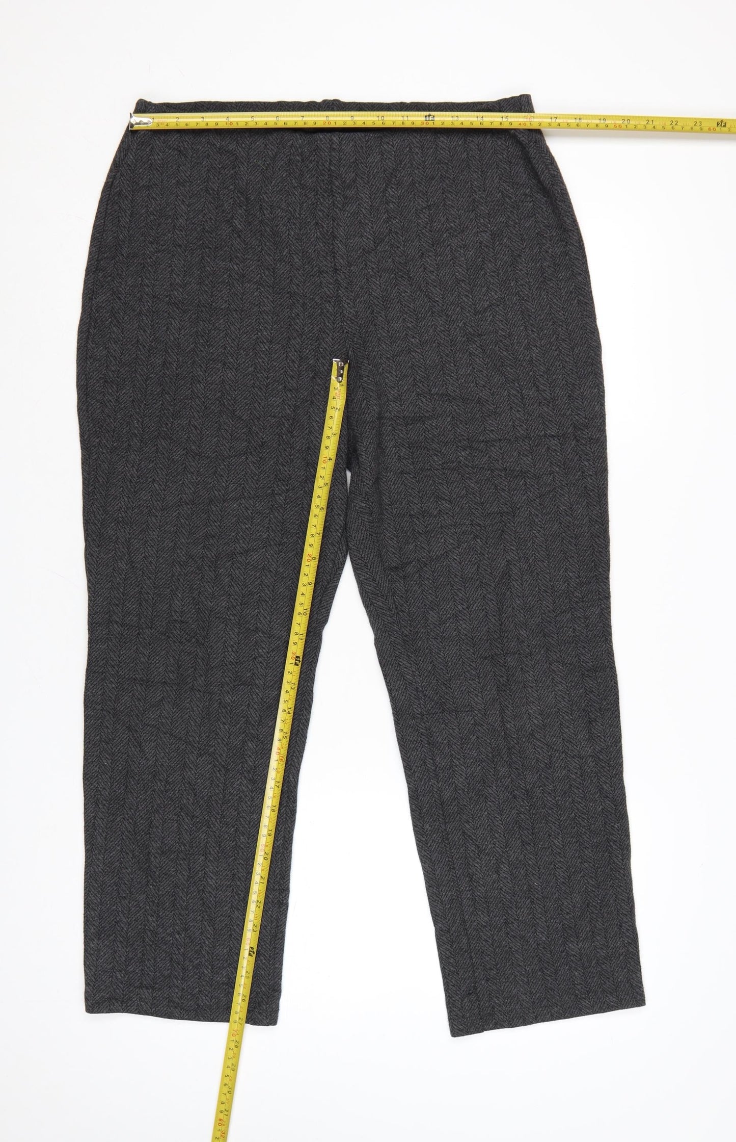 Marks and Spencer Womens Grey Herringbone Knit Trousers Size 16