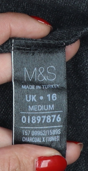 Marks and Spencer Womens Grey Herringbone Knit Trousers Size 16
