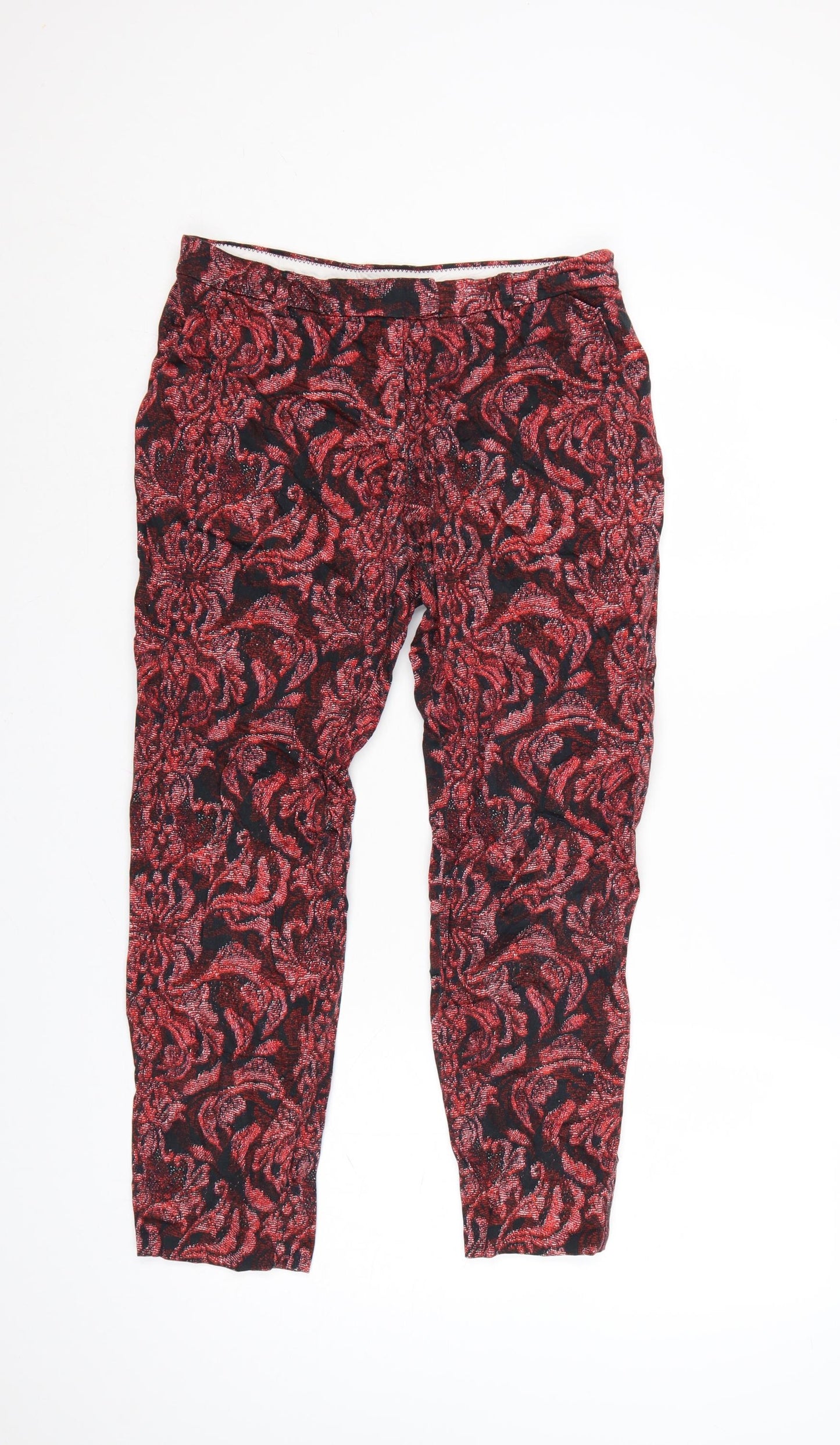 H&M Womens Red Floral Slim Cropped Trousers Size 8