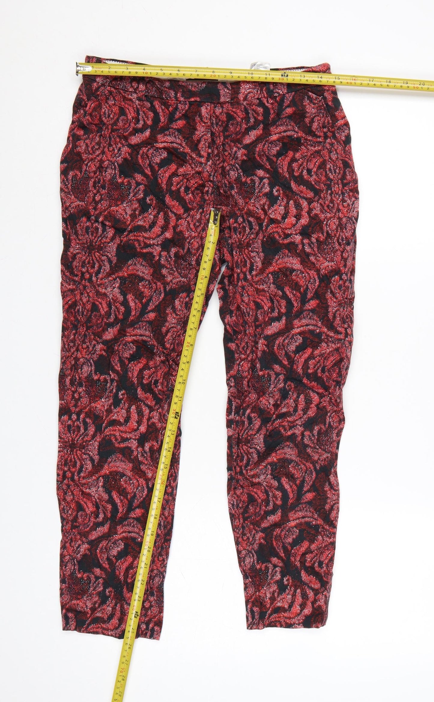 H&M Womens Red Floral Slim Cropped Trousers Size 8