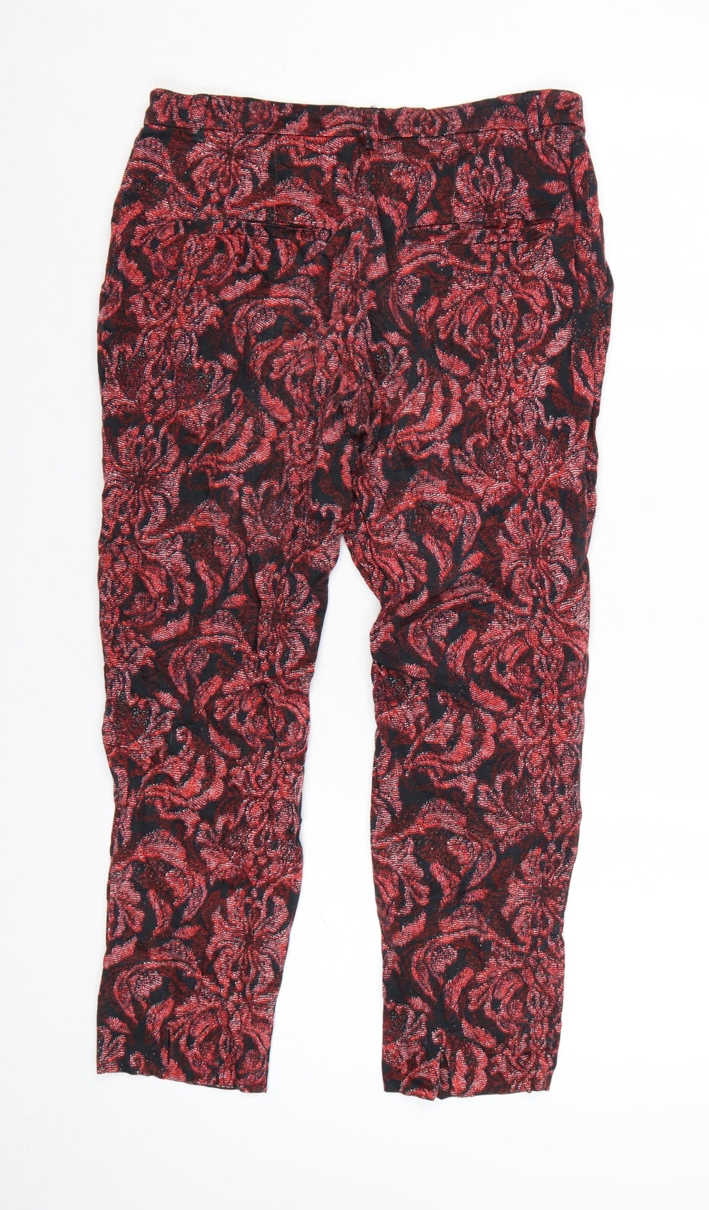 H&M Womens Red Floral Slim Cropped Trousers Size 8