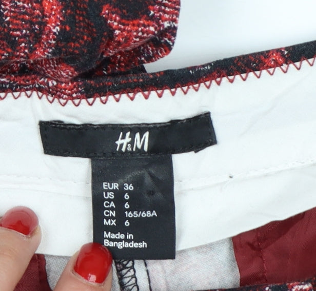 H&M Womens Red Floral Slim Cropped Trousers Size 8