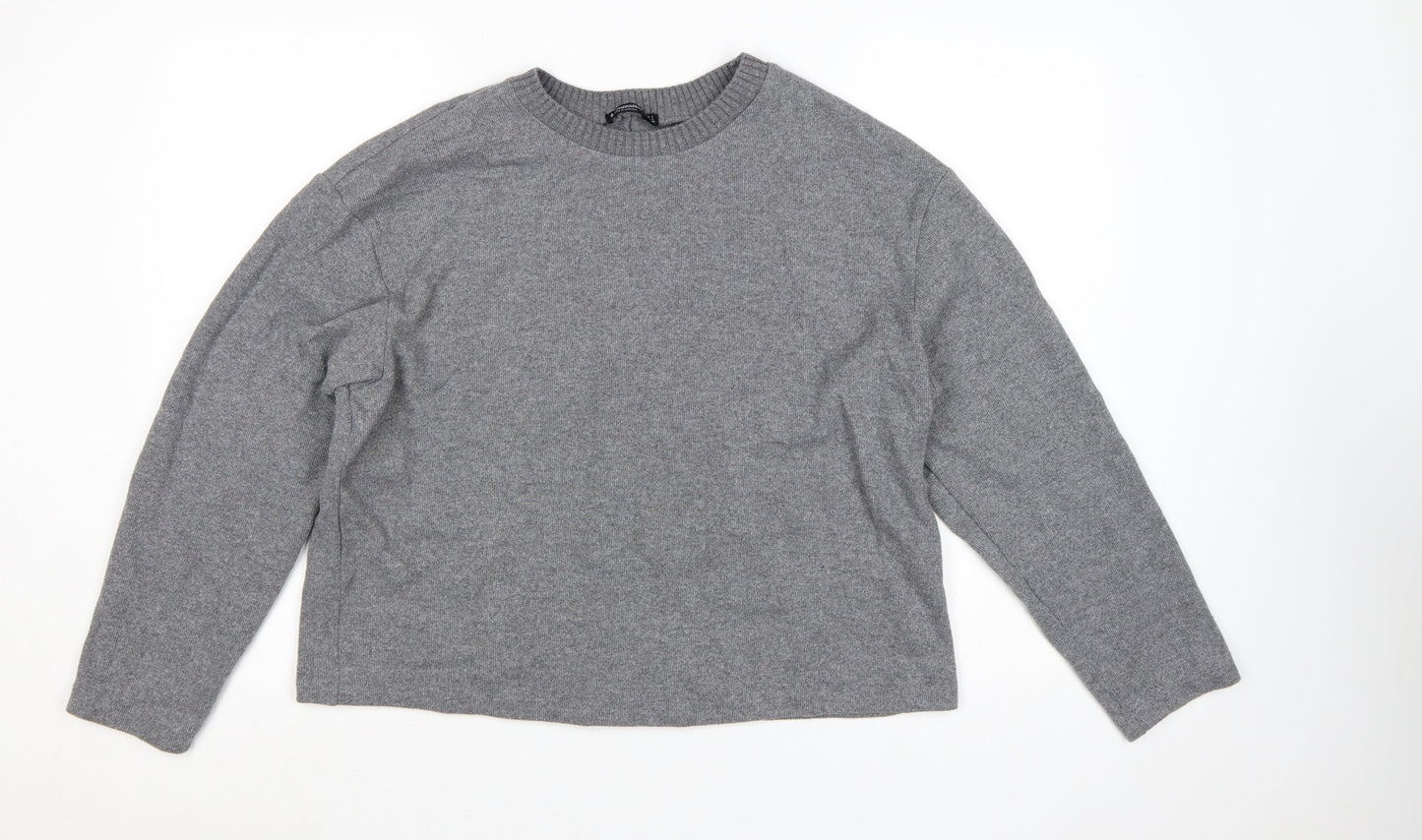 Stradivarius Women’s Grey Cotton Blend Crew Neck Jumper Size L