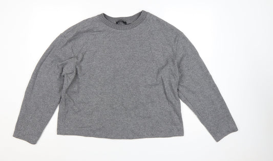 Stradivarius Women’s Grey Cotton Blend Crew Neck Jumper Size L
