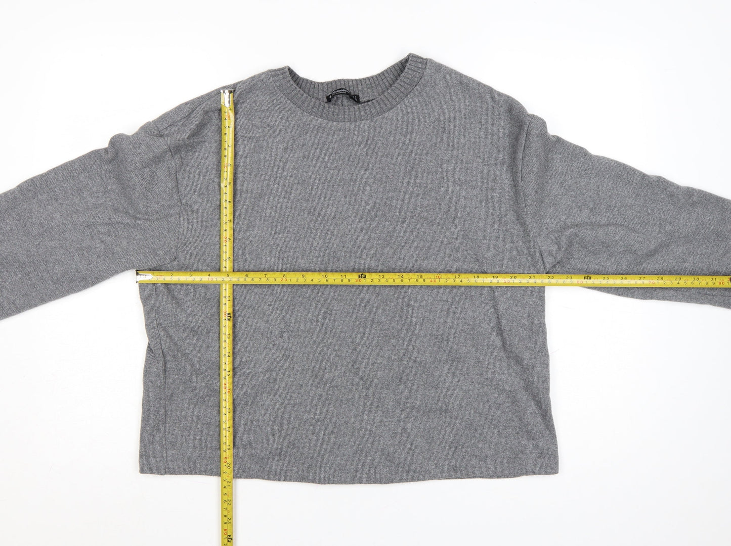 Stradivarius Women’s Grey Cotton Blend Crew Neck Jumper Size L