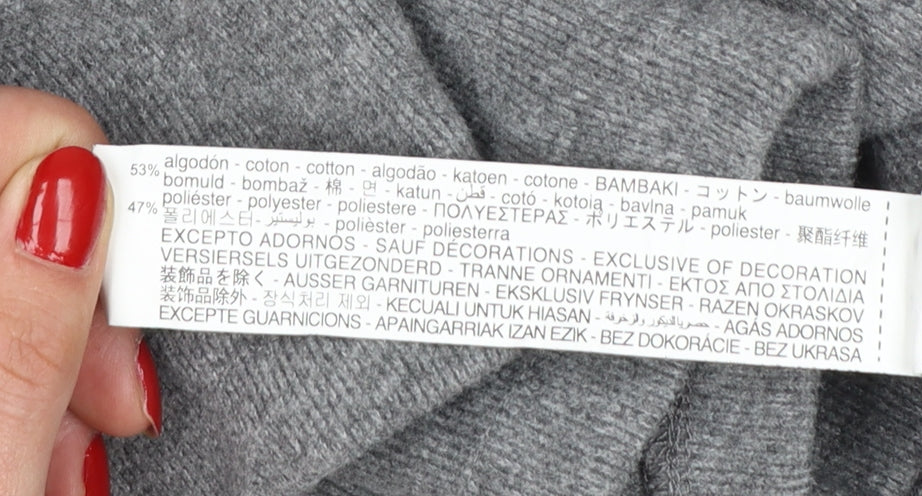 Stradivarius Women’s Grey Cotton Blend Crew Neck Jumper Size L