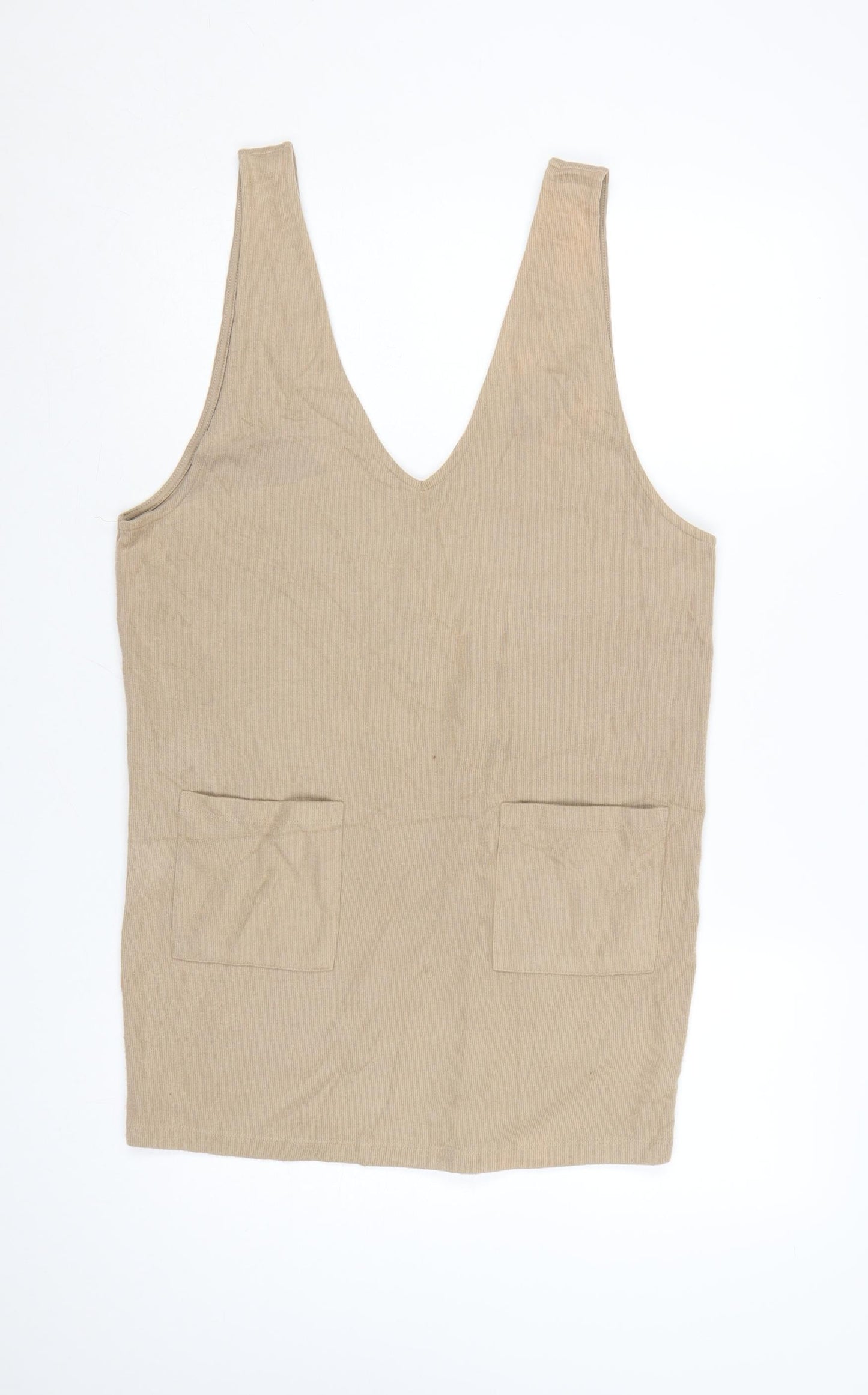 ASOS DESIGN Women Beige Size 6 Pinafore Dress with Pockets