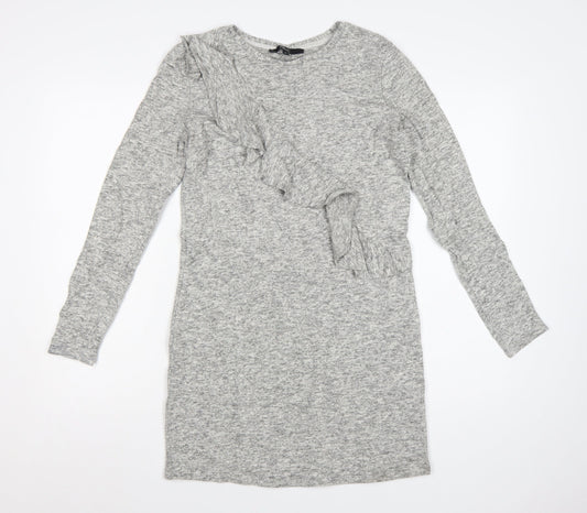 Next Women’s Grey Long Sleeve Ruffle Knit Sweater Dress Size 8