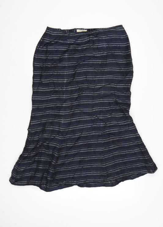 Kaliko Women's Blue Striped Linen Blend Midi Flare Skirt Size 14