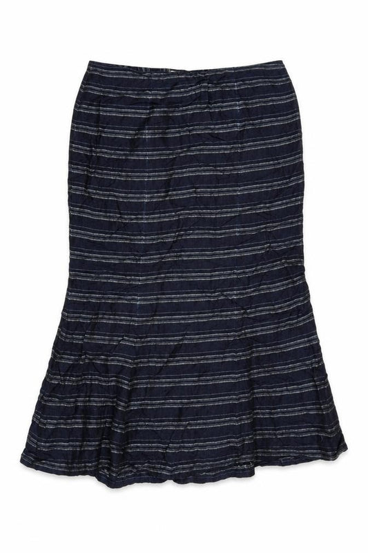 Kaliko Women's Blue Striped Linen Blend Midi Flare Skirt Size 14