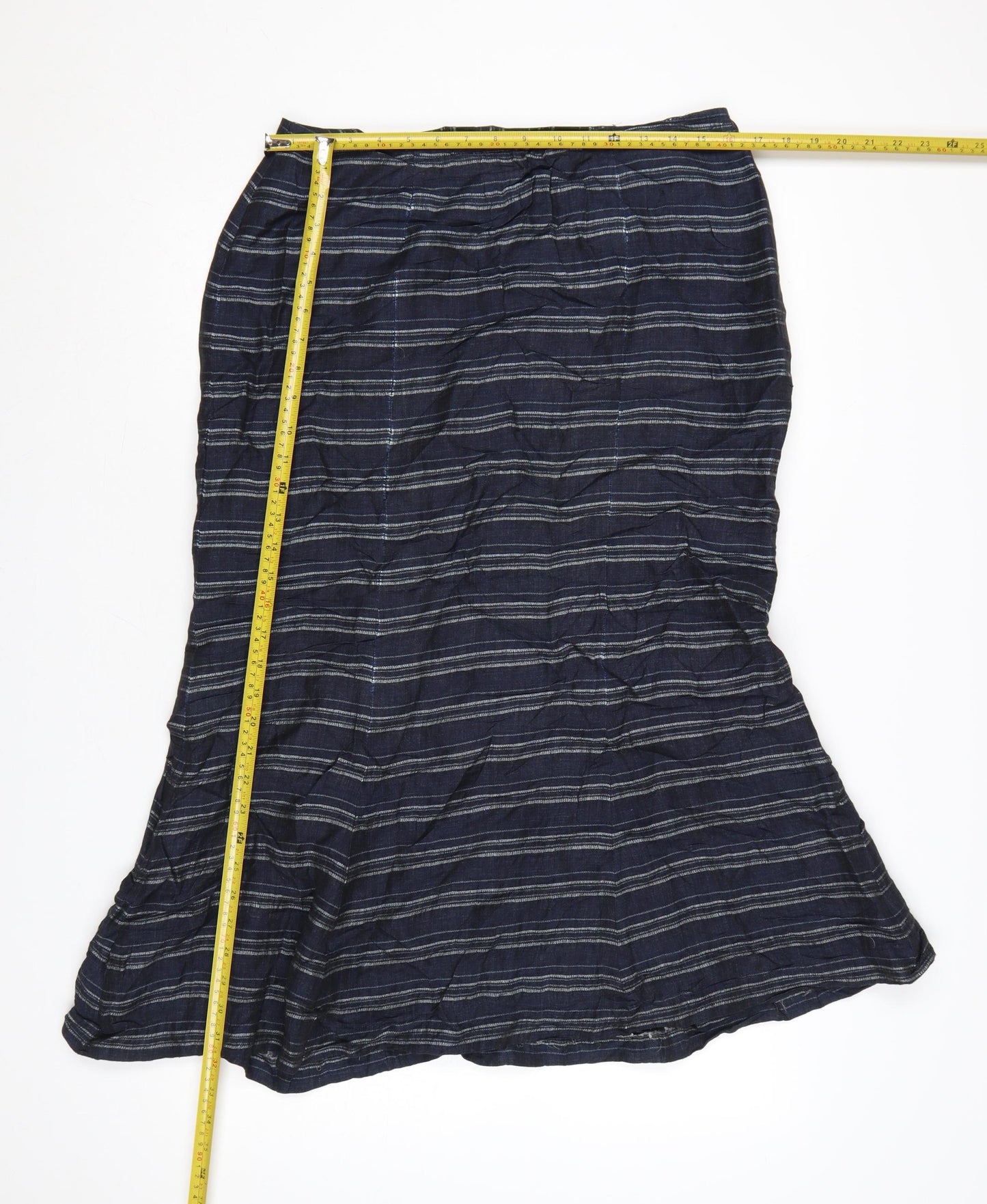 Kaliko Women's Blue Striped Linen Blend Midi Flare Skirt Size 14