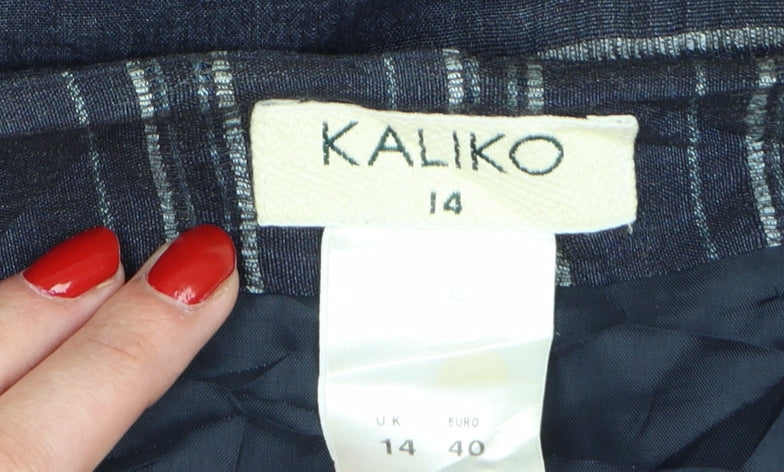 Kaliko Women's Blue Striped Linen Blend Midi Flare Skirt Size 14
