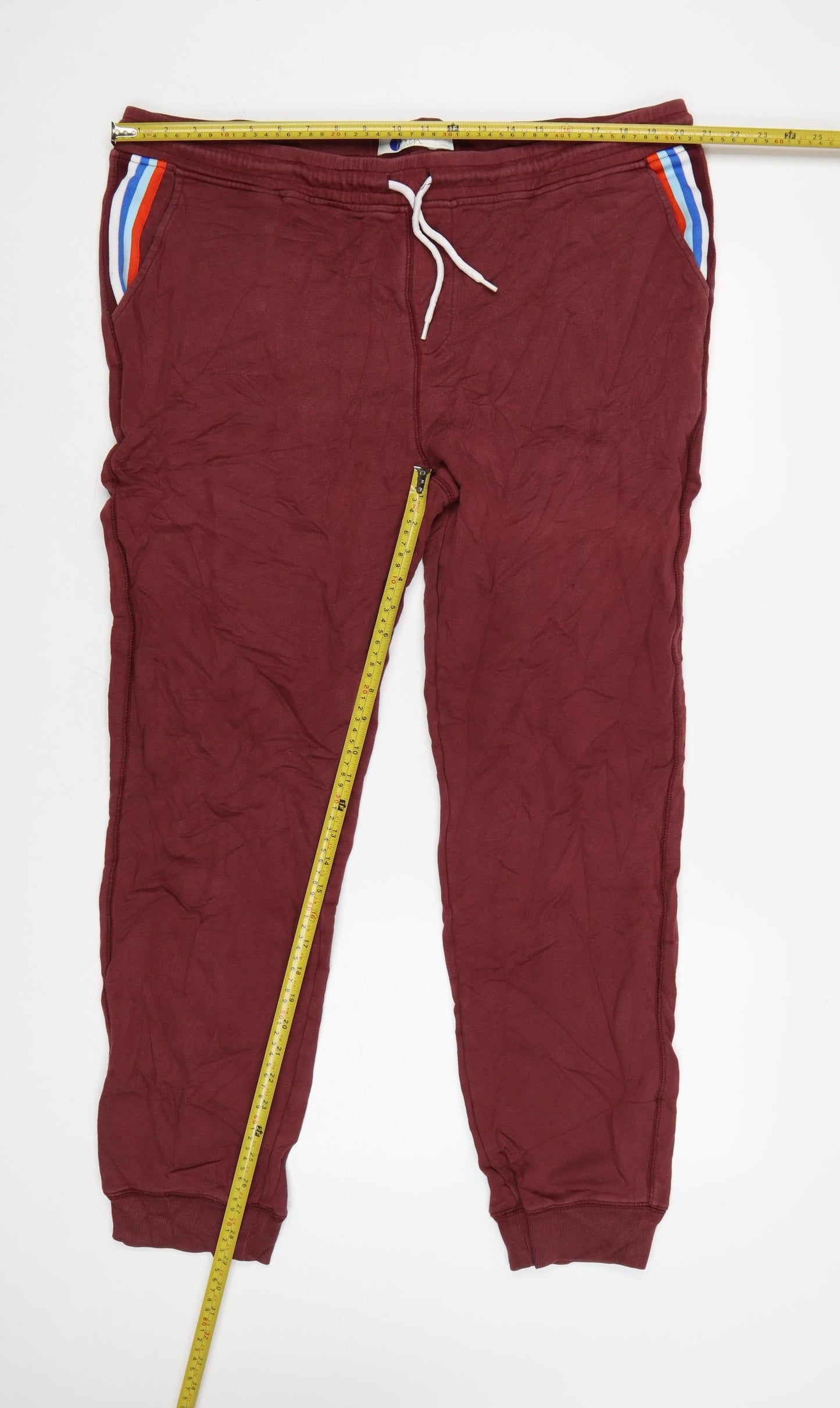 Boden Men Red XL Cotton Jogger Trousers with Stripe Detail