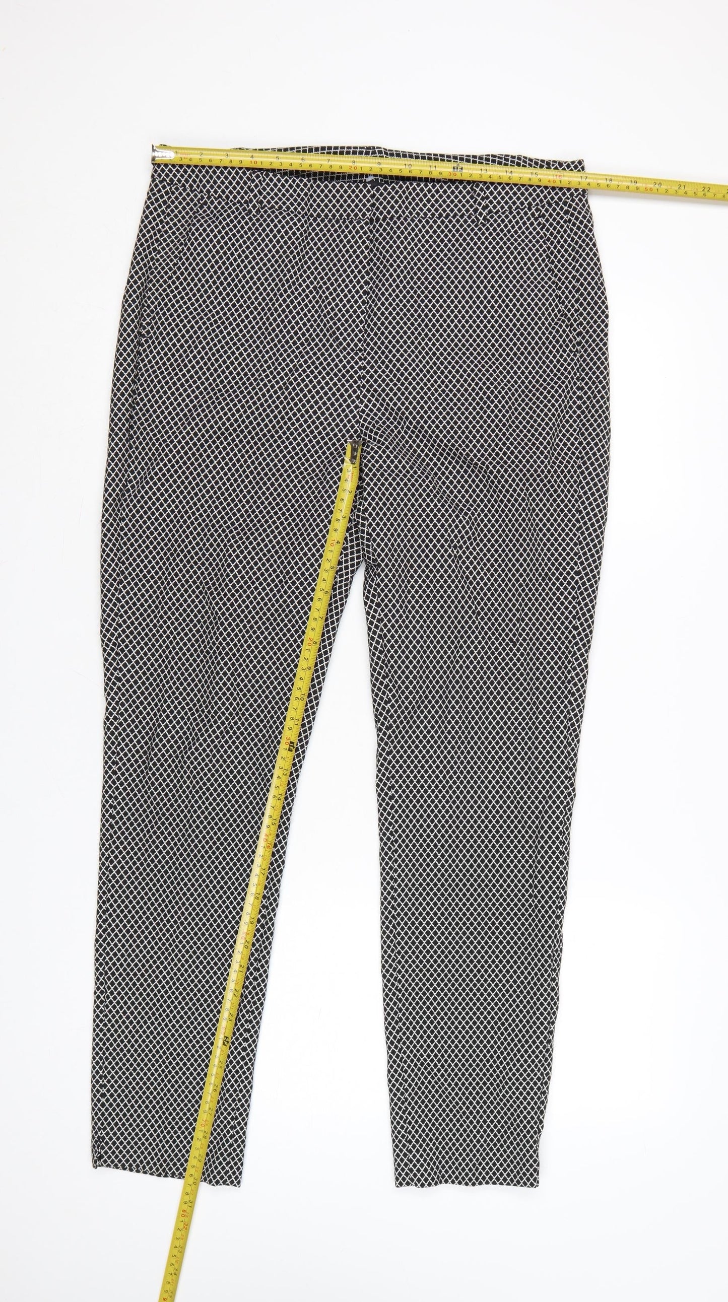 Marks and Spencer Womens Black White Geometric Trousers Size 14 Long
