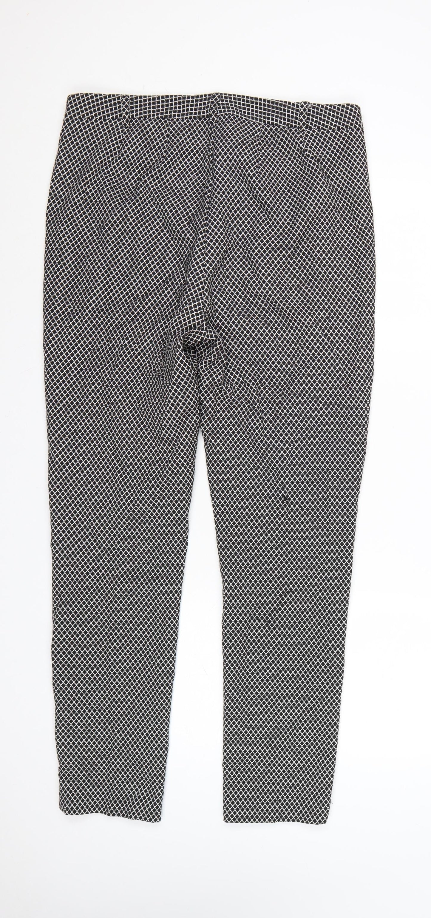 Marks and Spencer Womens Black White Geometric Trousers Size 14 Long