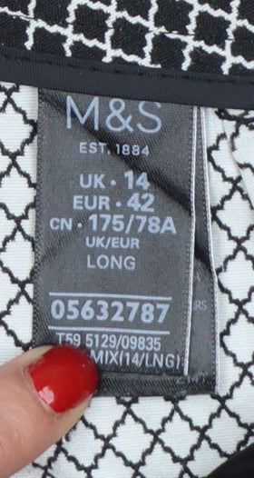Marks and Spencer Womens Black White Geometric Trousers Size 14 Long