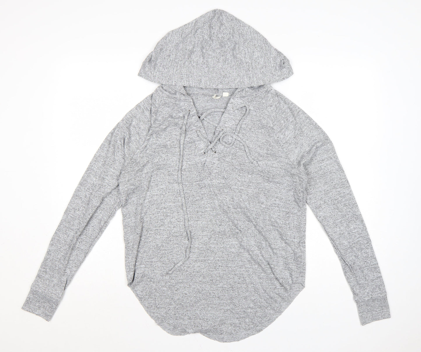 GAP Womens Grey XS Lace-Up Hoodie Pullover Long Sleeve Top