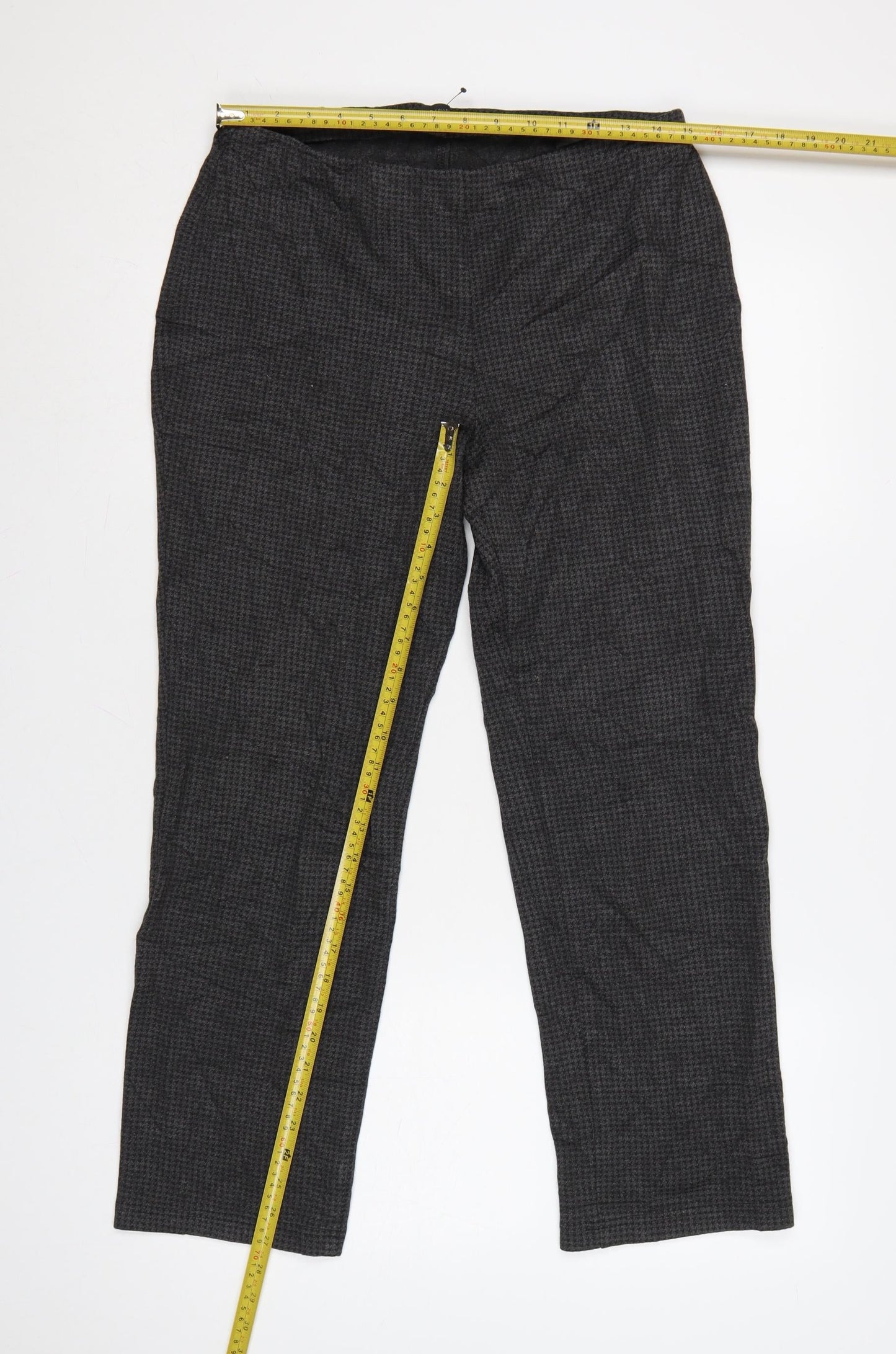 Marks and Spencer Women Grey Check Stretch Straight Trousers Size 12