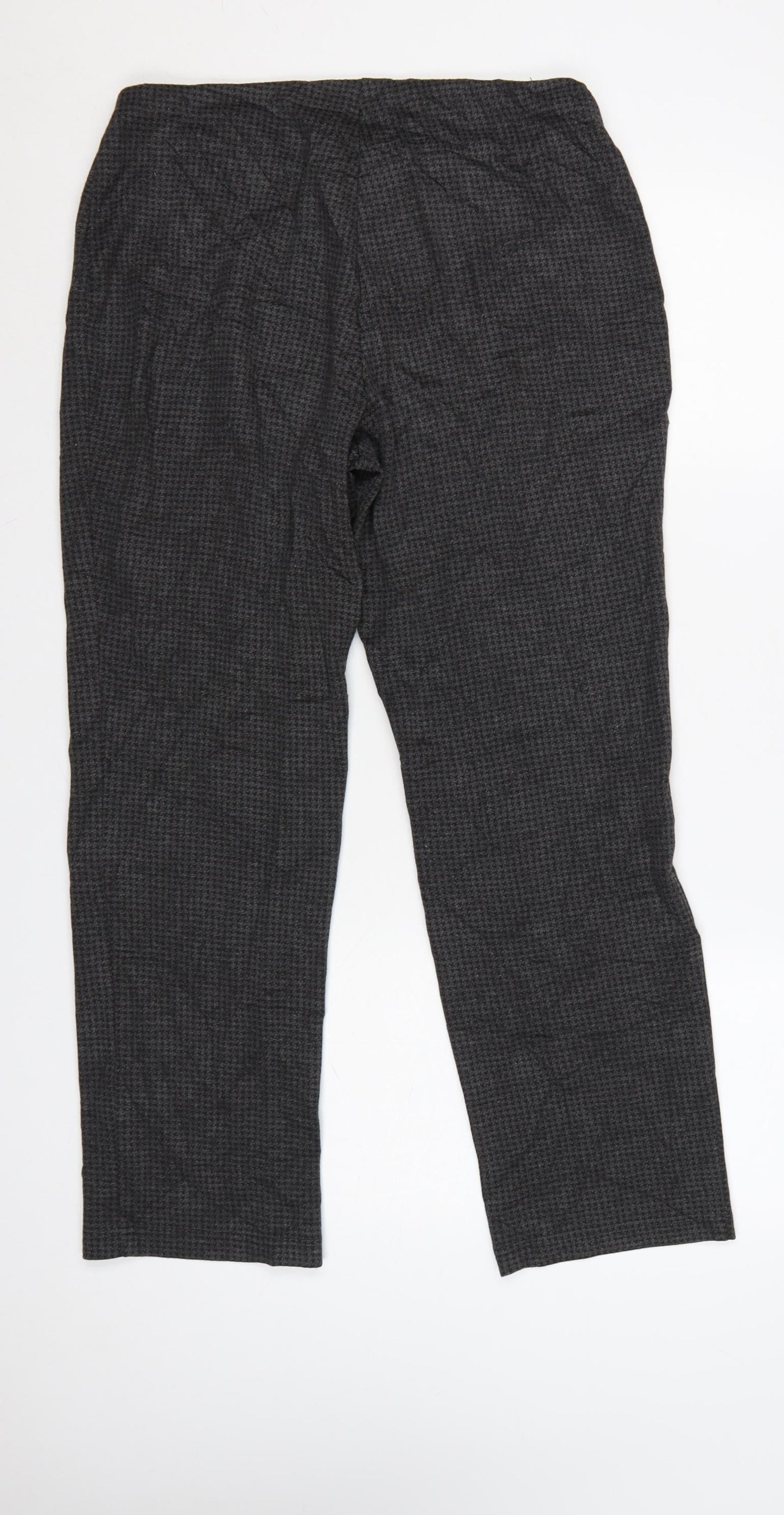 Marks and Spencer Women Grey Check Stretch Straight Trousers Size 12