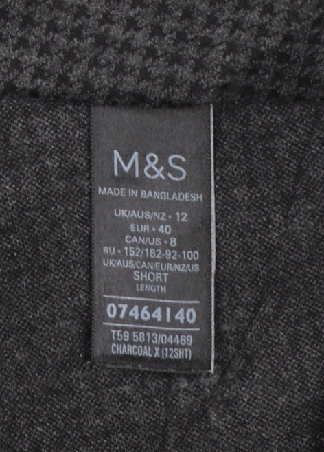 Marks and Spencer Women Grey Check Stretch Straight Trousers Size 12