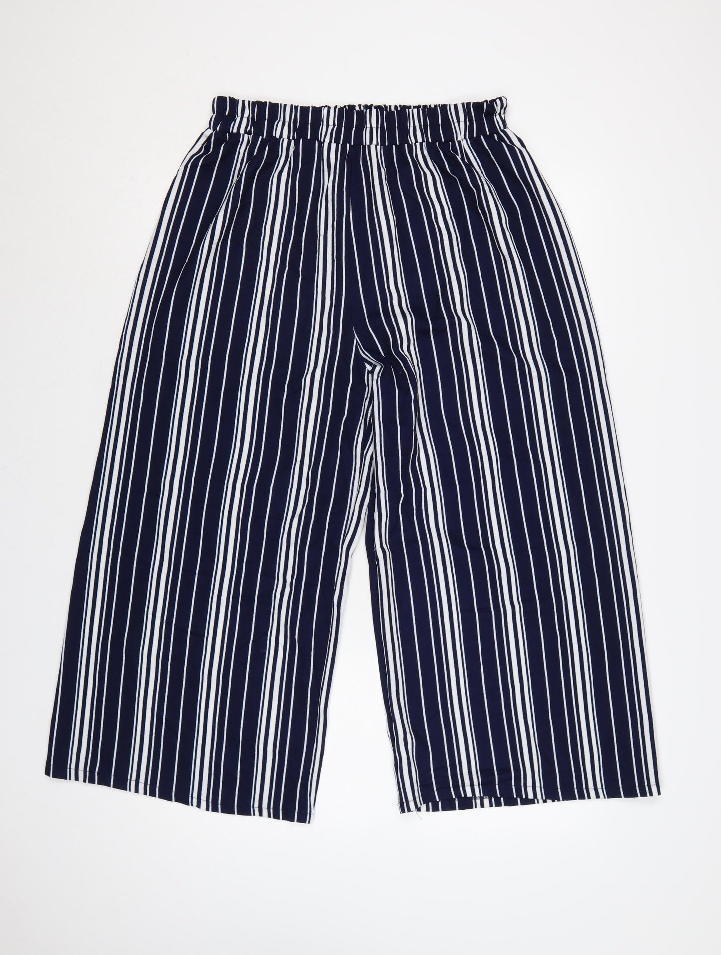 Izabel London Womens Navy Striped Wide-Leg Cropped Trousers Size 14 XL