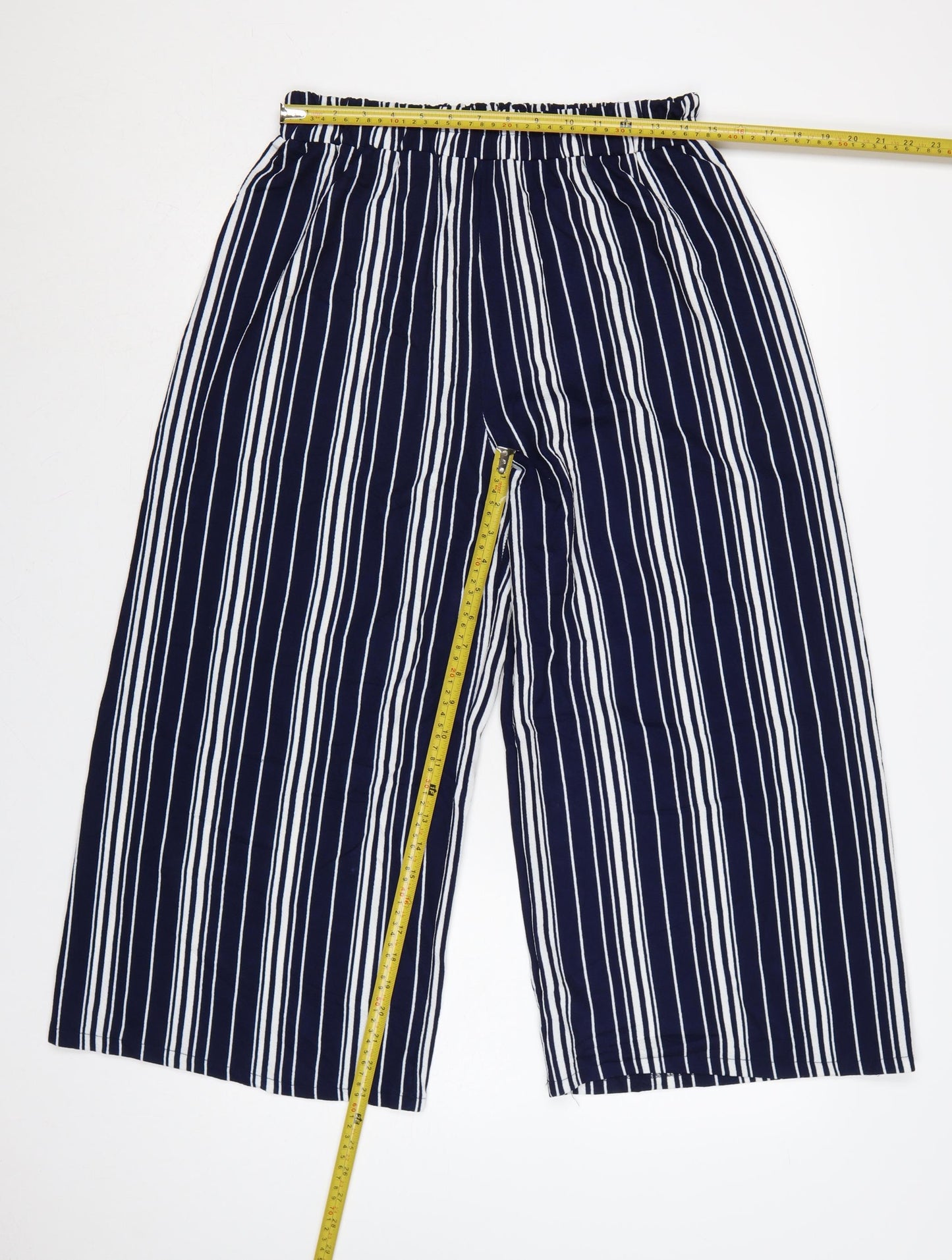 Izabel London Womens Navy Striped Wide-Leg Cropped Trousers Size 14 XL