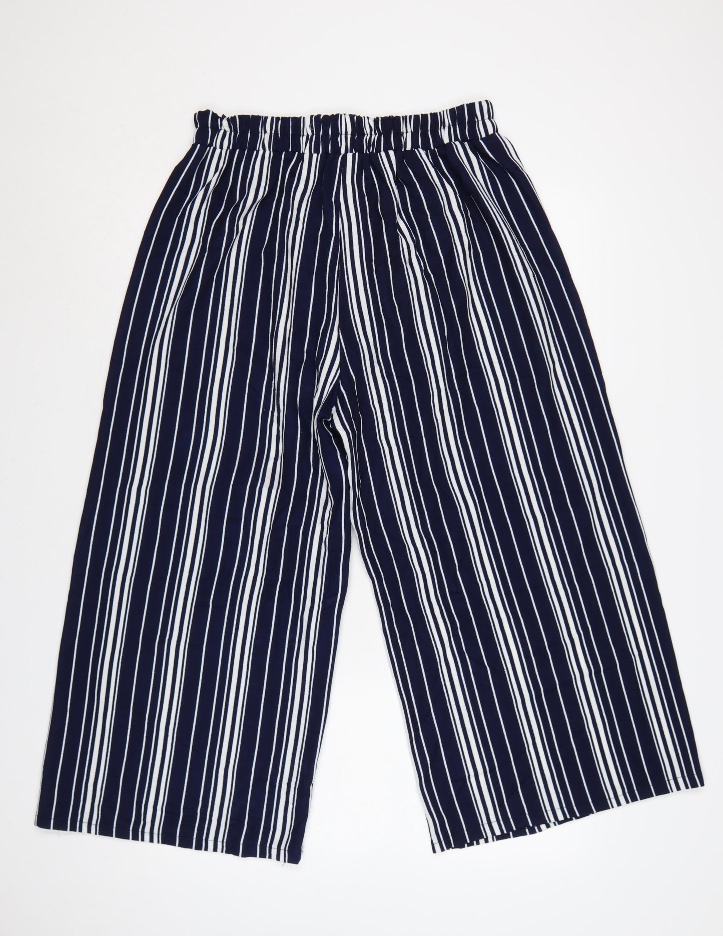 Izabel London Womens Navy Striped Wide-Leg Cropped Trousers Size 14 XL