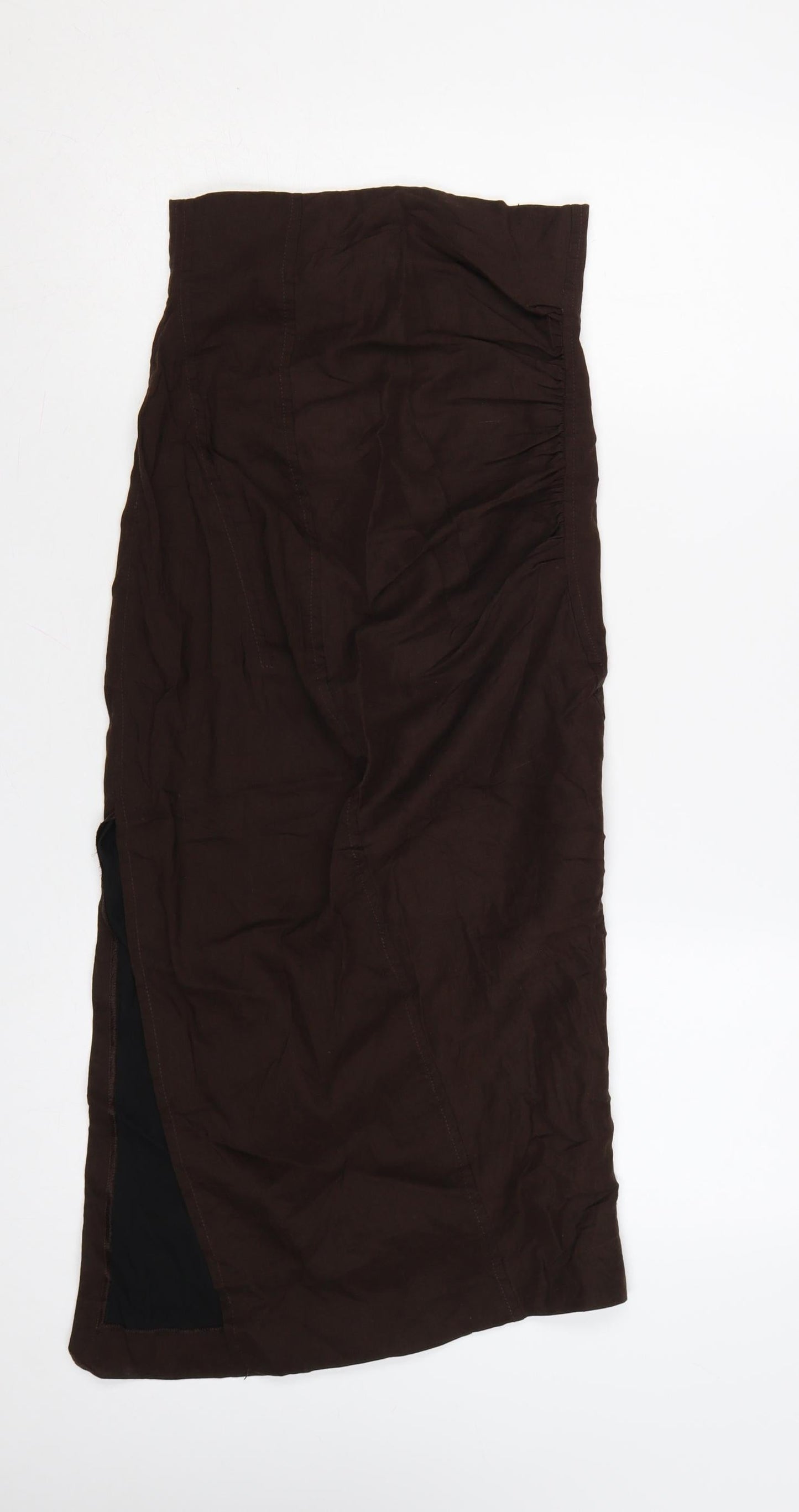Zara Women Brown Linen Blend Midi Sheath Dress XS