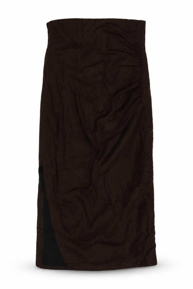 Zara Women Brown Linen Blend Midi Sheath Dress XS