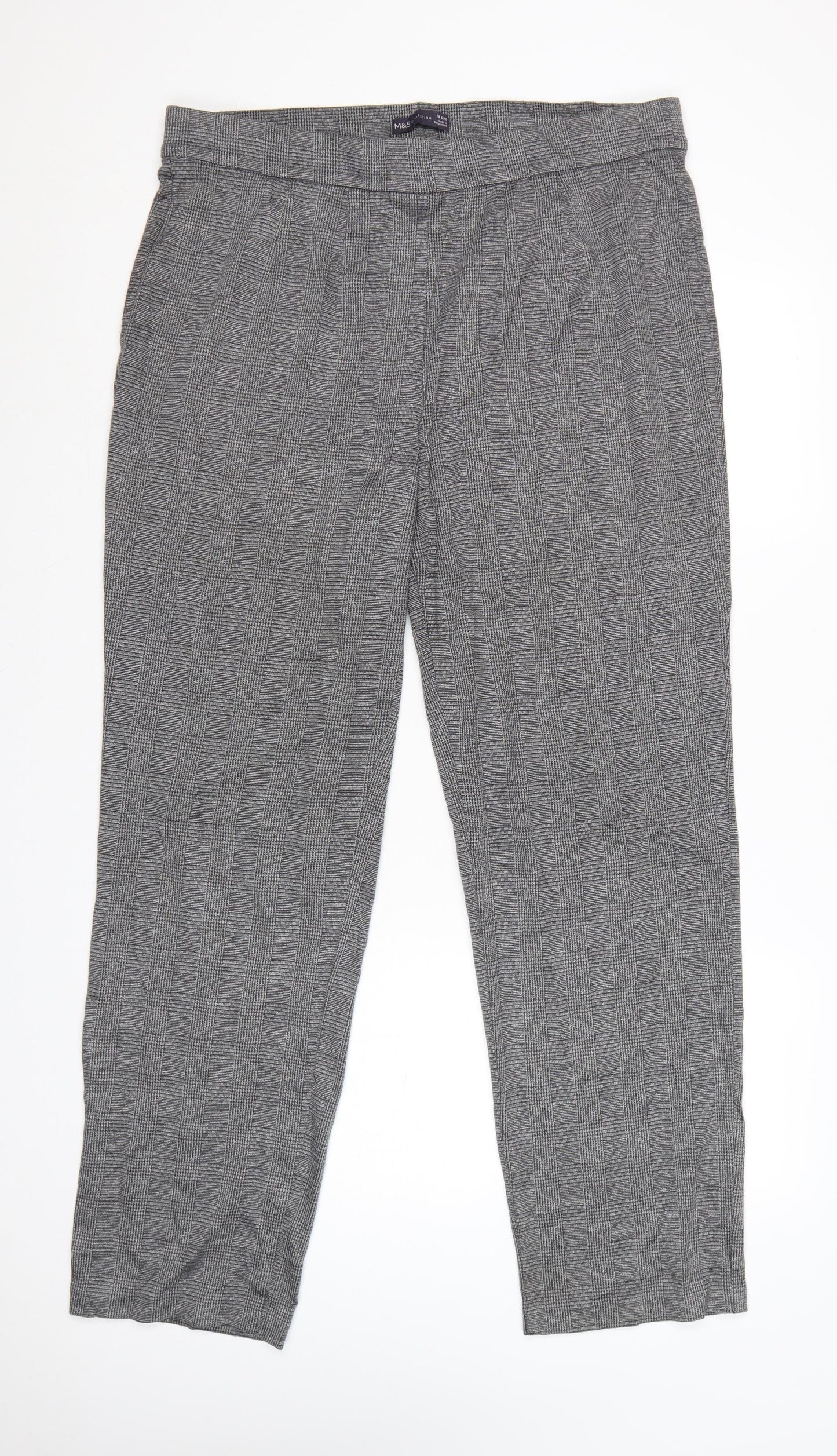 Marks and Spencer Women Grey Check Long Trousers Size 18 Polyester Blend
