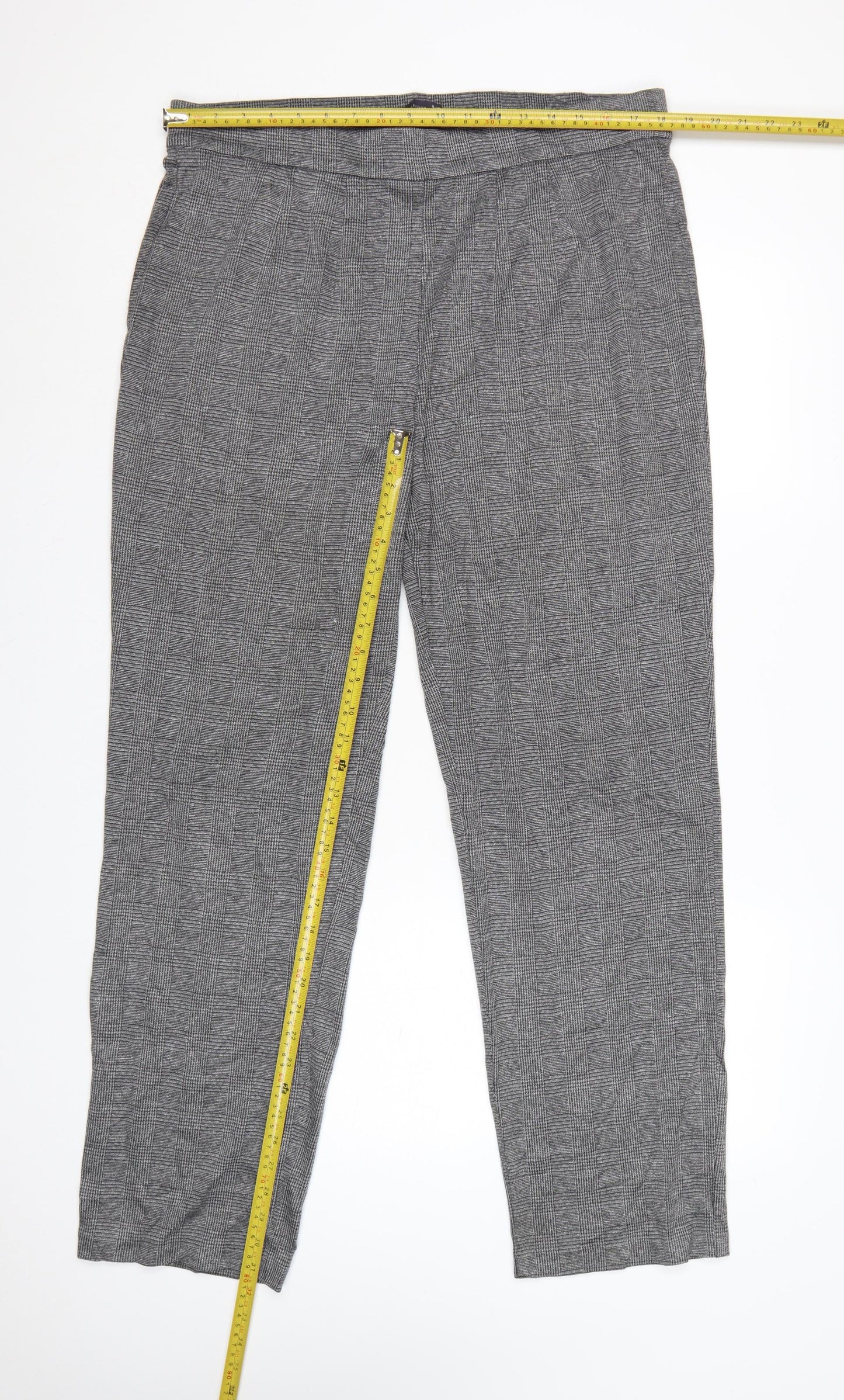 Marks and Spencer Women Grey Check Long Trousers Size 18 Polyester Blend