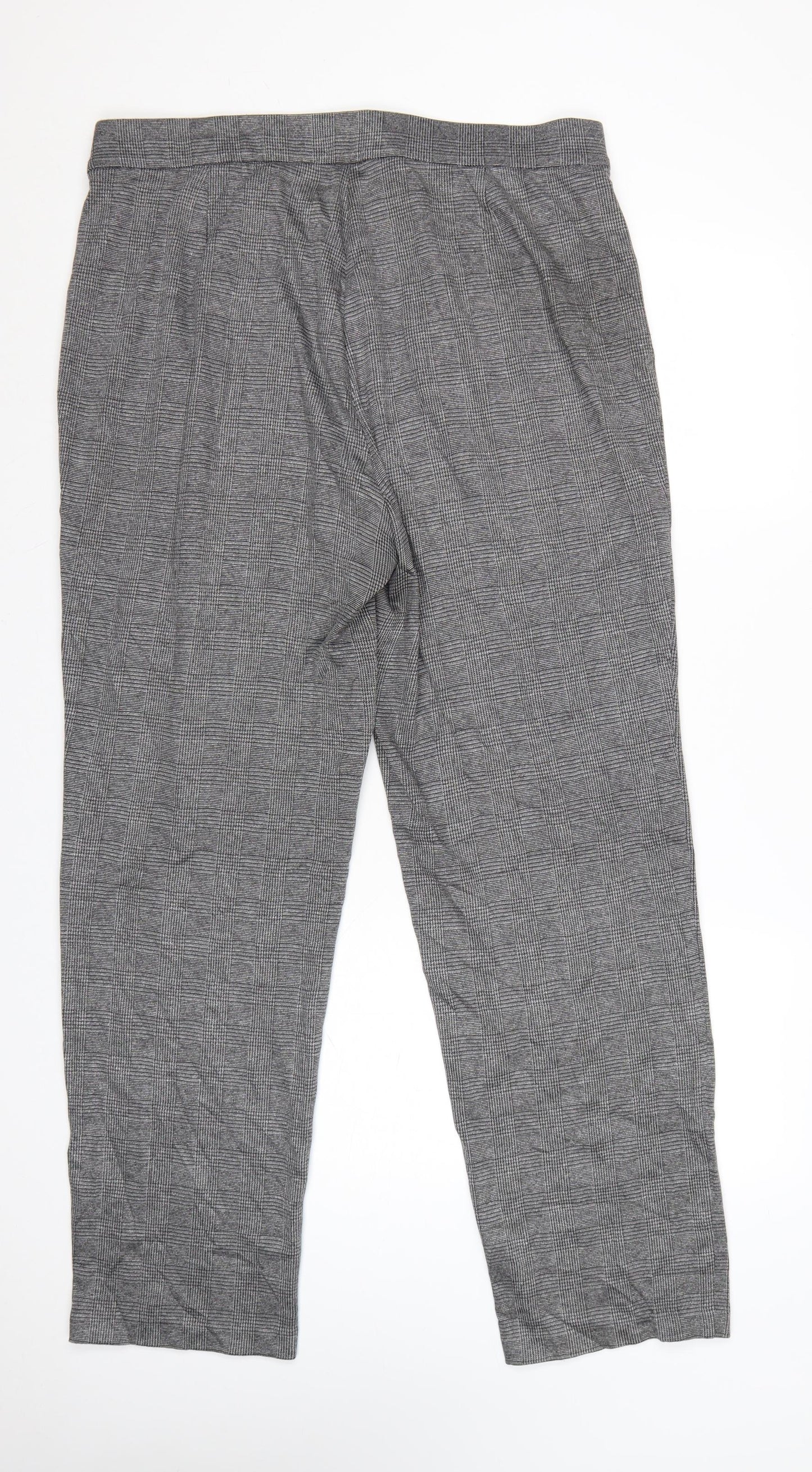 Marks and Spencer Women Grey Check Long Trousers Size 18 Polyester Blend