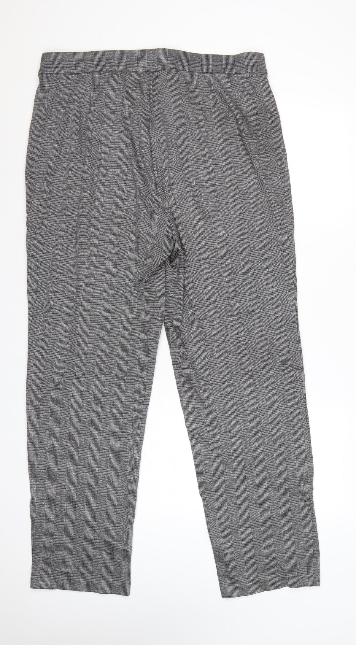 Marks & Spencer Women Grey Check Long Trousers Size 18 Polyester Blend