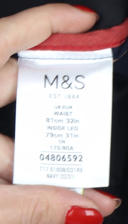 Marks and Spencer Blue Harbour Men's Navy Chino Trousers 32W 31L Regular Fit