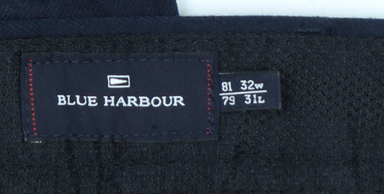 Marks and Spencer Blue Harbour Men's Navy Chino Trousers 32W 31L Regular Fit