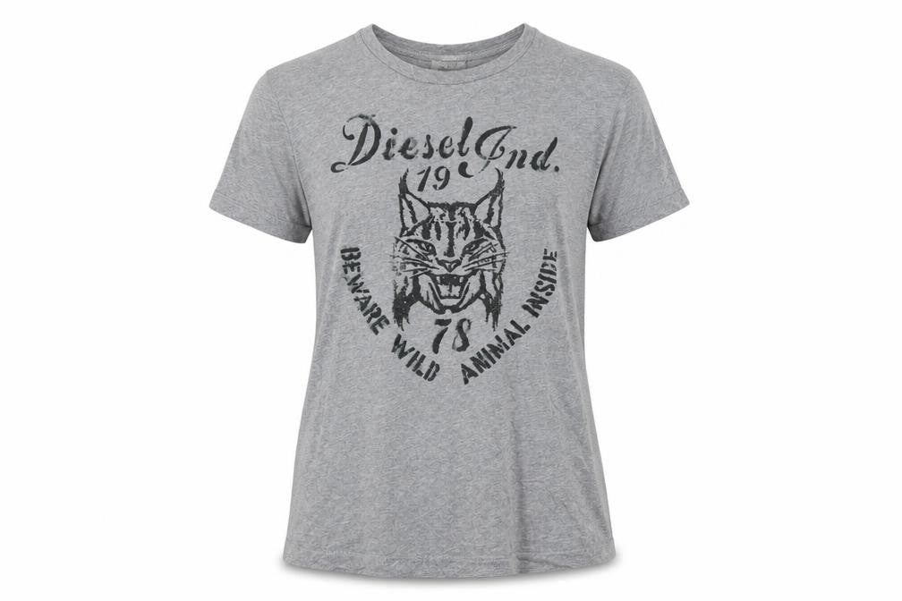 Diesel Women Grey Graphic Cotton T-Shirt M Crew Neck Short Sleeve