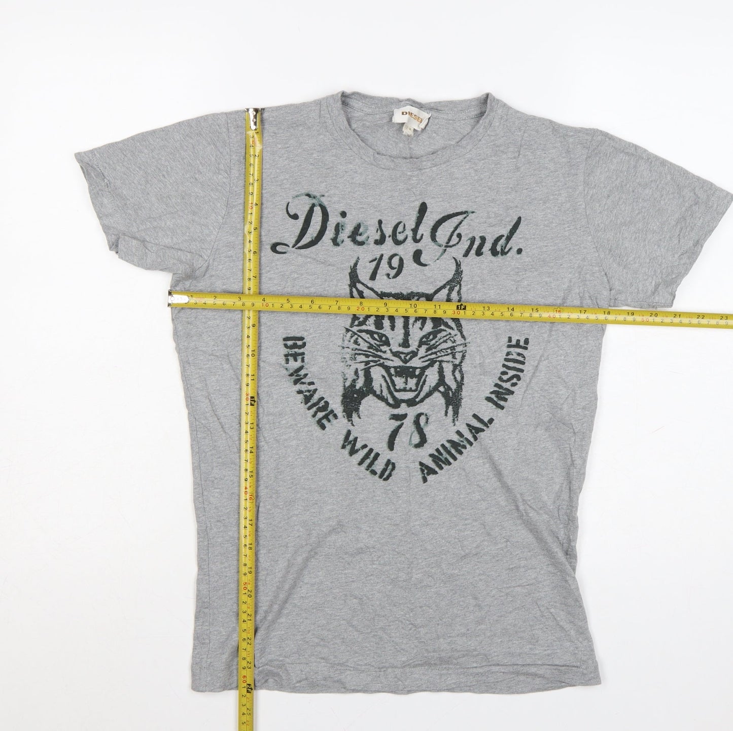 Diesel Women Grey Graphic Cotton T-Shirt M Crew Neck Short Sleeve