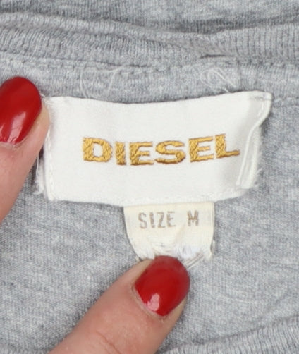 Diesel Women Grey Graphic Cotton T-Shirt M Crew Neck Short Sleeve