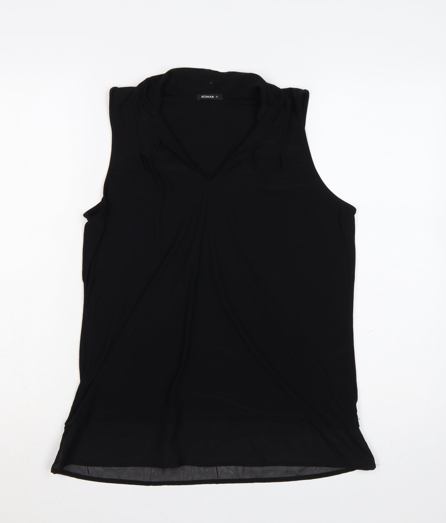 Roman Womens Black Size 12 Sleeveless V-Neck Jersey Blouse
