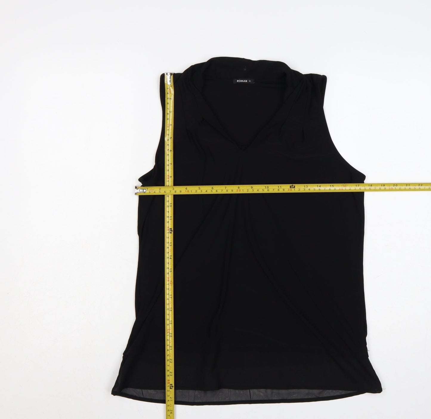 Roman Womens Black Size 12 Sleeveless V-Neck Jersey Blouse