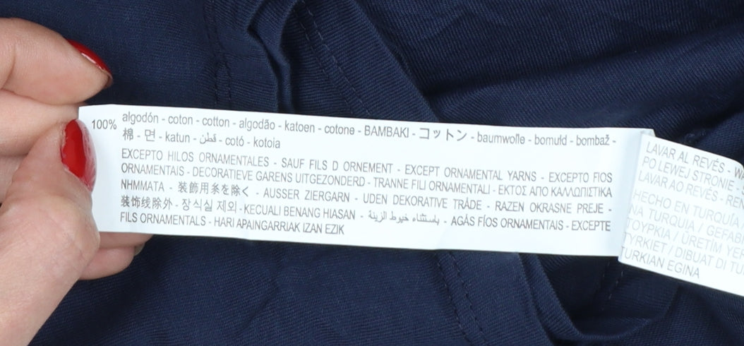 Stradivarius Women's Blue Cotton New York City Embroidered T-Shirt Size 12