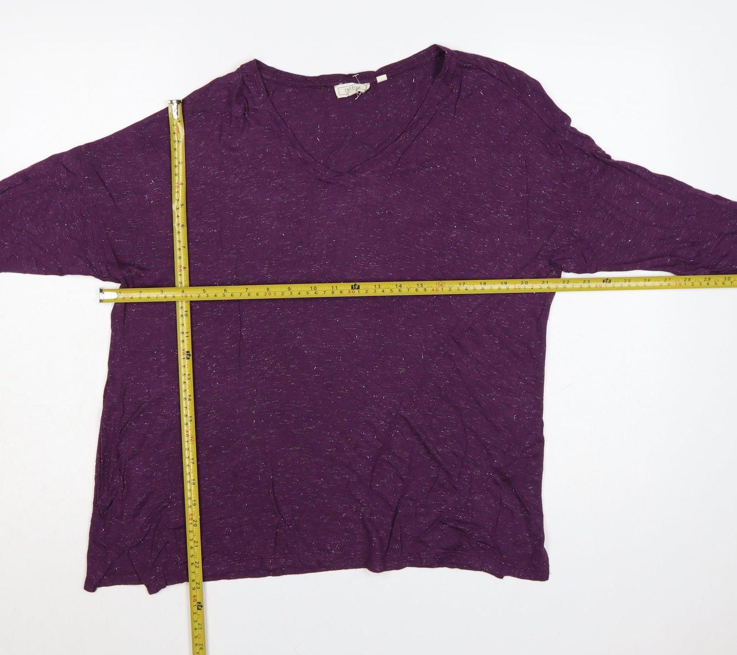 Fat Face Womens Purple 3/4 Sleeve V-Neck Relaxed Fit Top UK 12