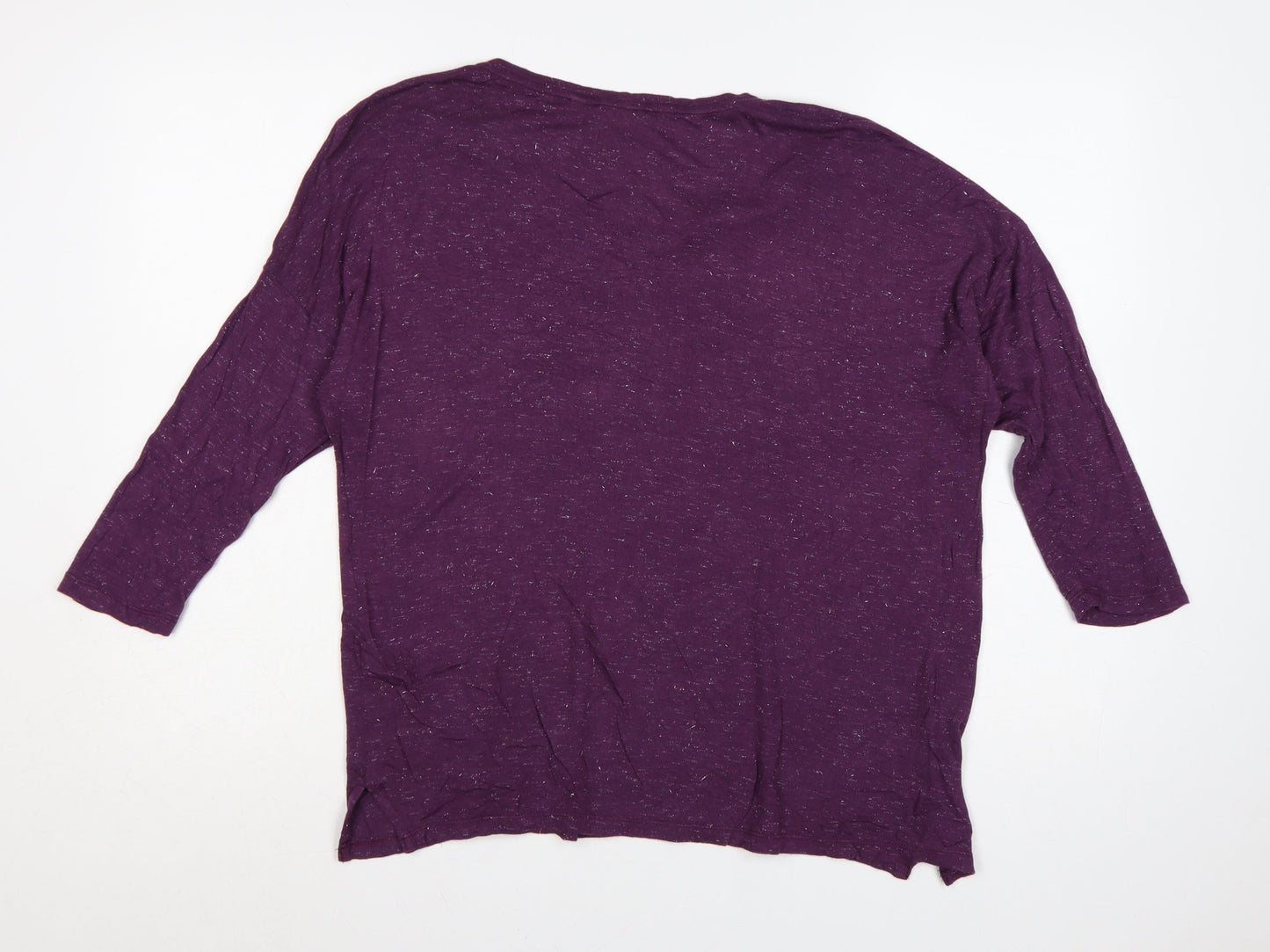Fat Face Womens Purple 3/4 Sleeve V-Neck Relaxed Fit Top UK 12