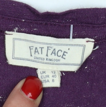Fat Face Womens Purple 3/4 Sleeve V-Neck Relaxed Fit Top UK 12