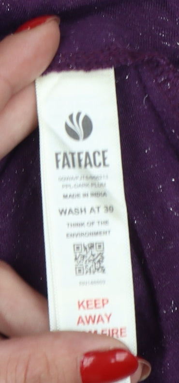 Fat Face Womens Purple 3/4 Sleeve V-Neck Relaxed Fit Top UK 12