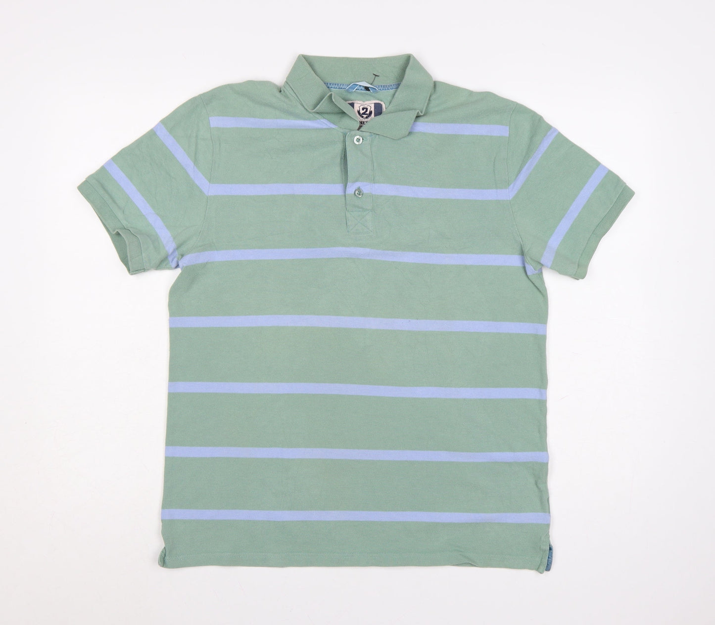 Next Men's Green Striped Polo Shirt Size M 100% Cotton Casual