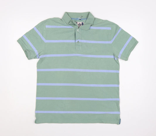 Next Men's Green Striped Polo Shirt Size M 100% Cotton Casual