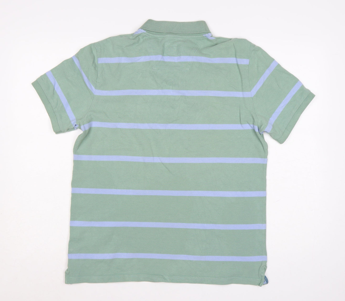 Next Men's Green Striped Polo Shirt Size M 100% Cotton Casual