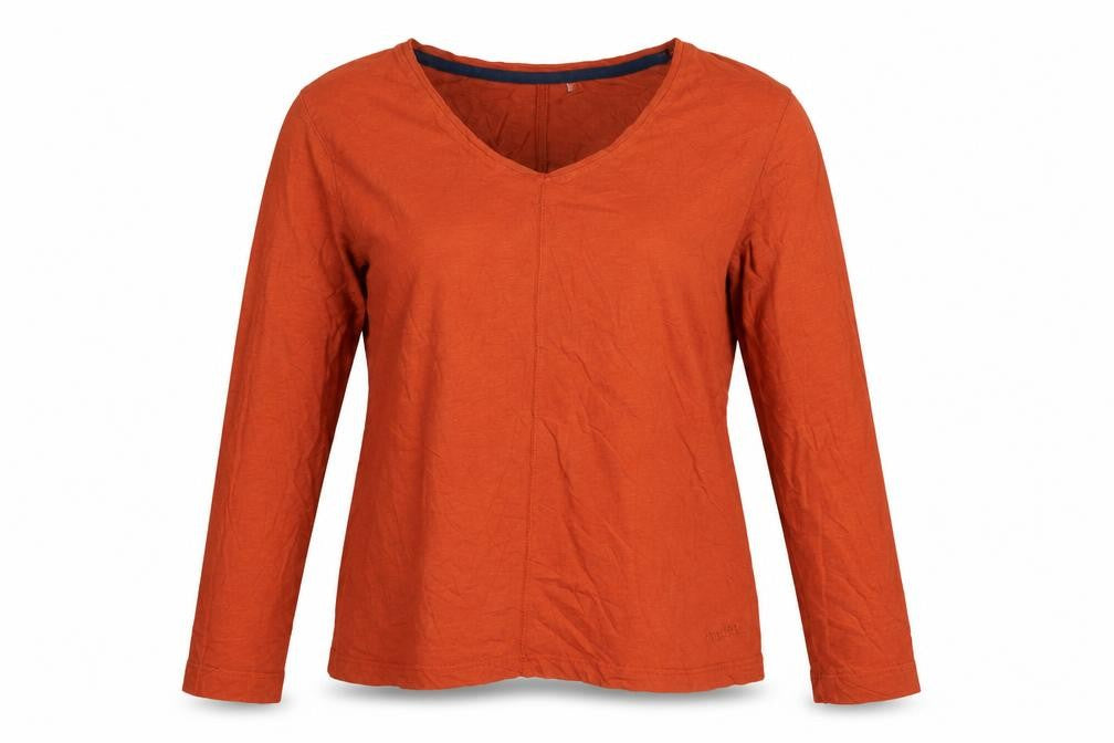 Weird Fish Women's Orange Long Sleeve Cotton V-Neck T-Shirt UK 14