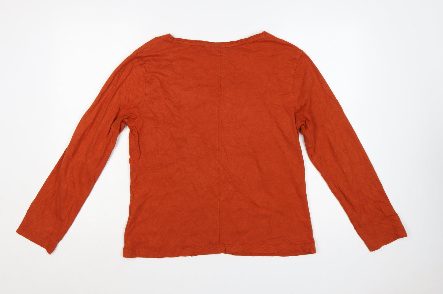 Weird Fish Women's Orange Long Sleeve Cotton V-Neck T-Shirt UK 14